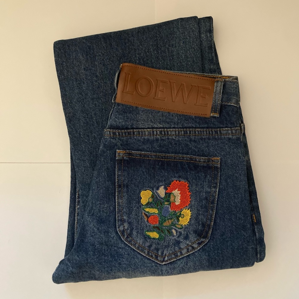 LOEWE Flower Embroidery Straight Leg Jeans Size US 0 FR 34